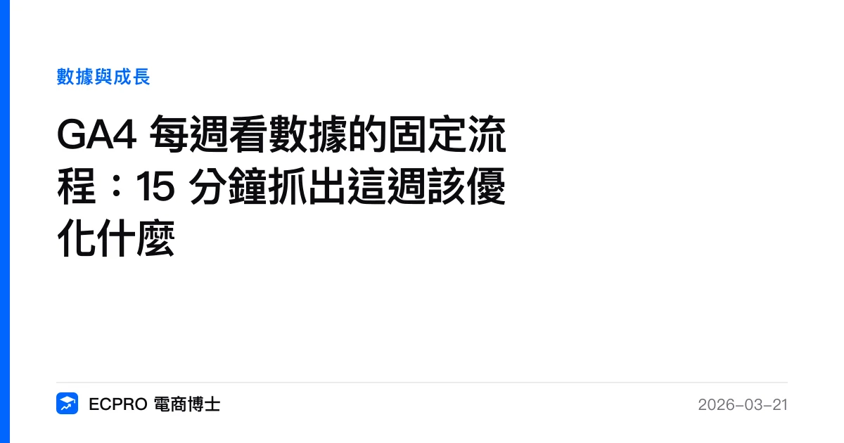 GA4 每週看數據的固定流程：15 分鐘抓出這週該優化什麼｜ECPRO 電商博士